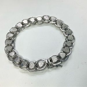Vintage Sterling Starter Charm Bracelet Textured Hearts Top 7 &5/8”